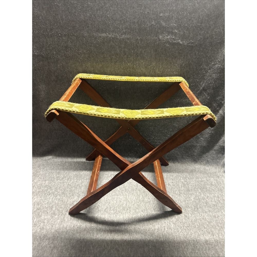 Vintage Wood Butler's Serving Tray Luggage Suitcase Folding Rack Stand 19" Tall - Picture 3 of 12